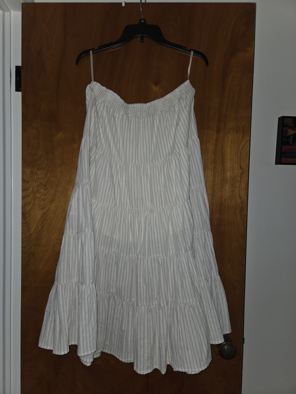 White/pinstripe Tiered Elastic Waistband Skirt